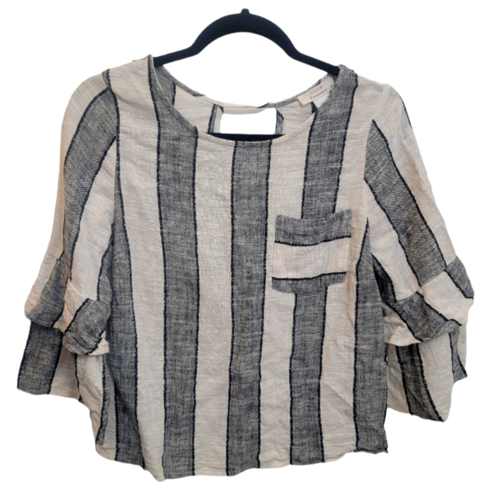 Linen Striped Bell Sleeve Blouse